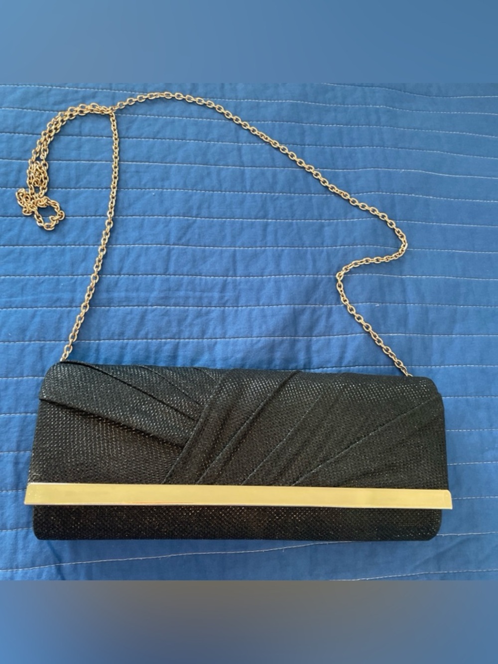 Gunne Sax Black Evening Clutch with Gold Chain Strap
